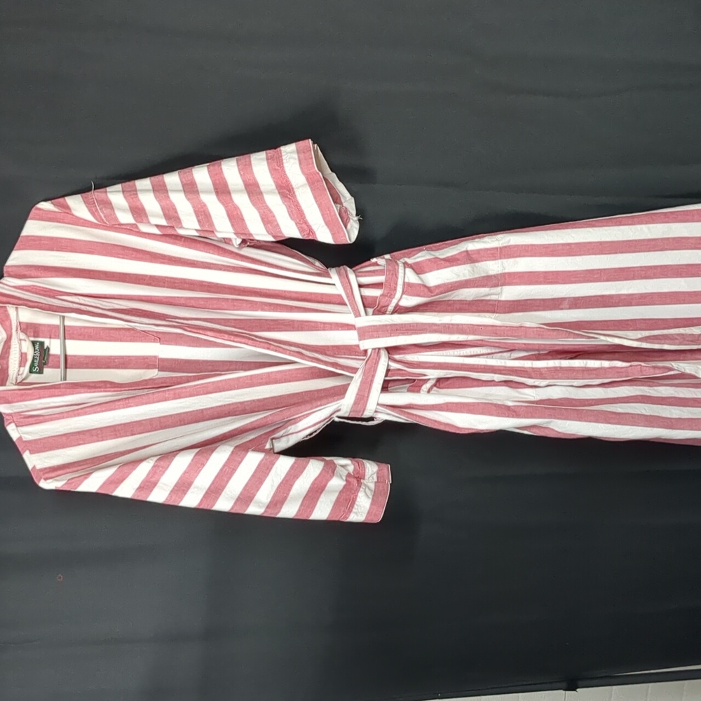 100% Cotton. Vintage Savile Row Red White Striped Cotton Robe Unisex 80s Resort